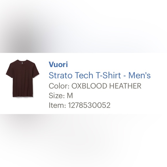 Vuori Strato Tech Oxblood Maroon Short Sleeve Tee Size Medium - Picture 2 of 8